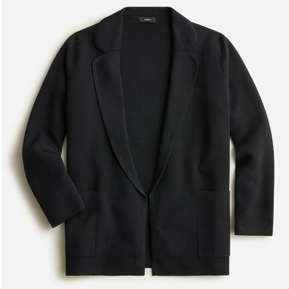 J. CREW Women's M Eloise Blazer Cardigan Sweater Black Wool Blend Patch Pockets